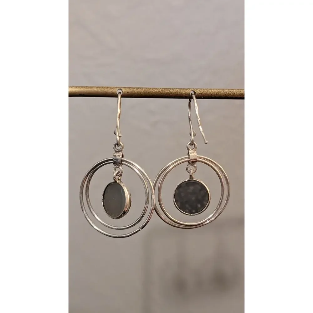 Sparkling Silver Double Circle Earrings - Picture 3 of 7
